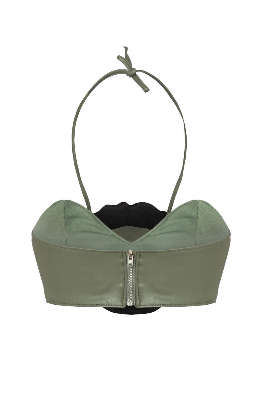 Rose Deri Büstiyer Haki