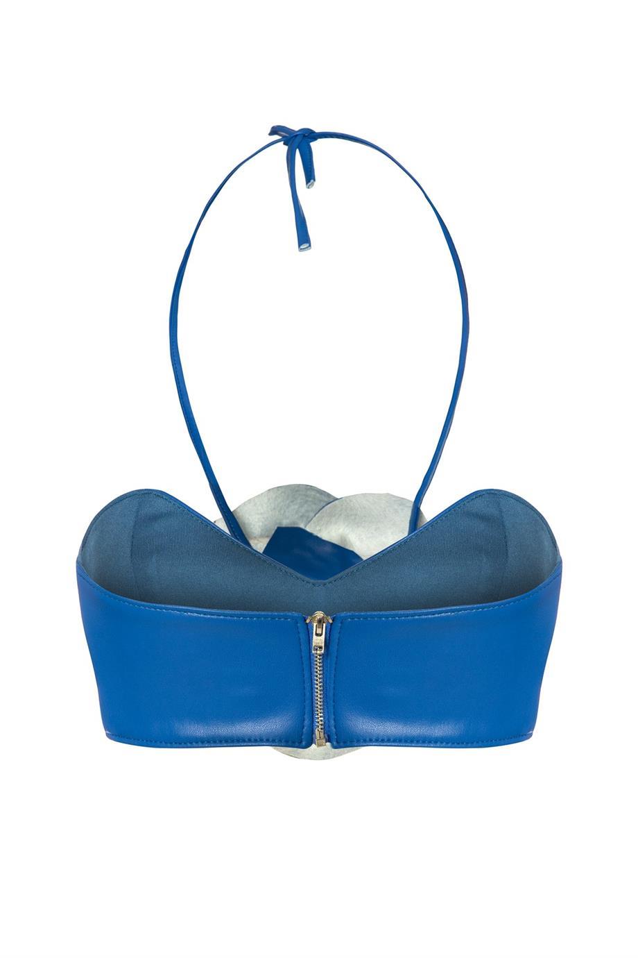 Rose Deri Büstiyer Mavi