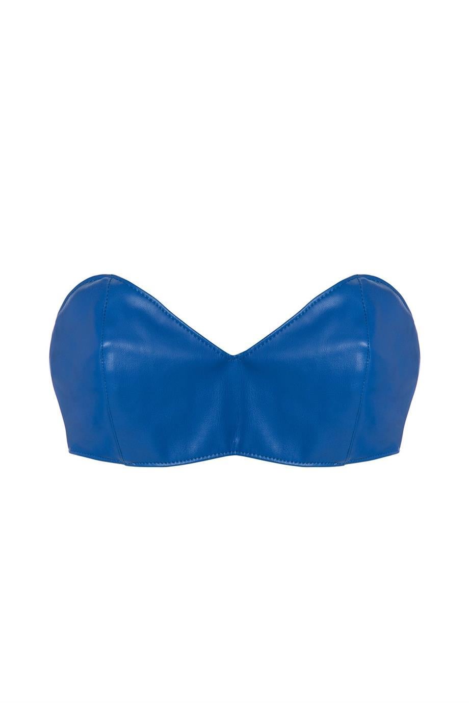 Rose Deri Büstiyer Mavi