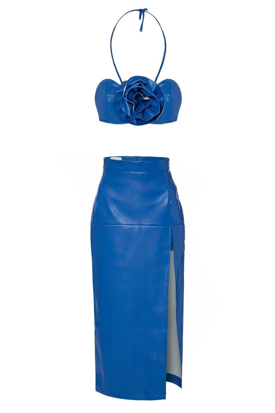 Rose Deri Büstiyer Mavi