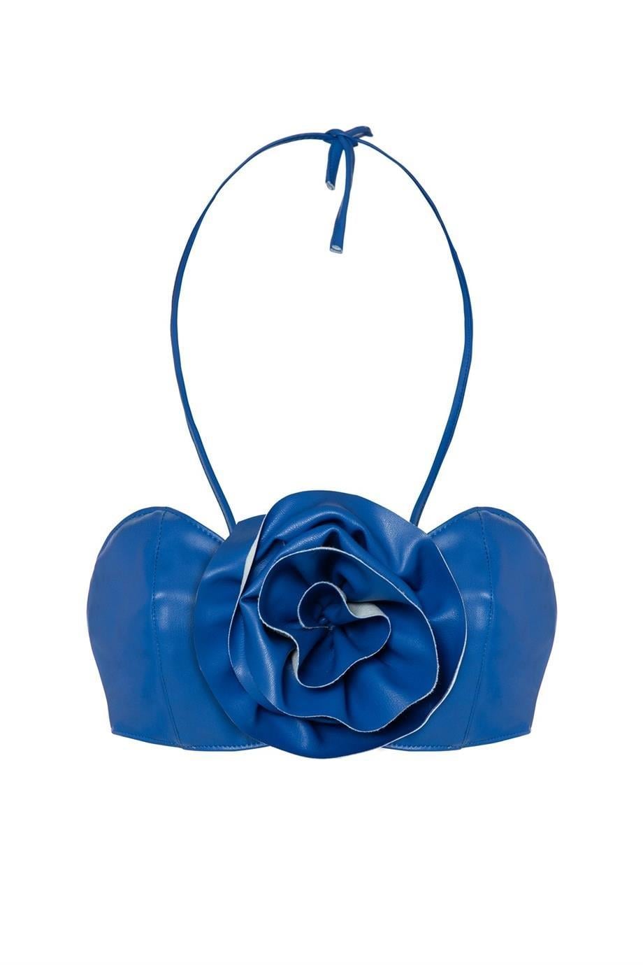 Rose Deri Büstiyer Mavi