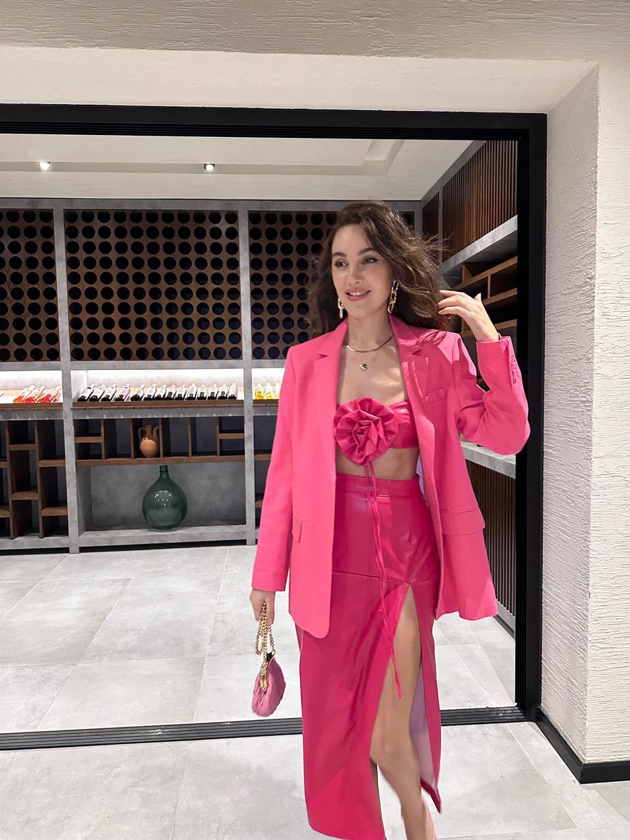 Rose Deri Büstiyer Pembe