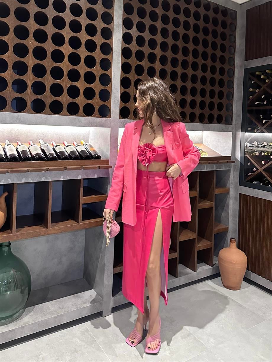 Rose Deri Büstiyer Pembe