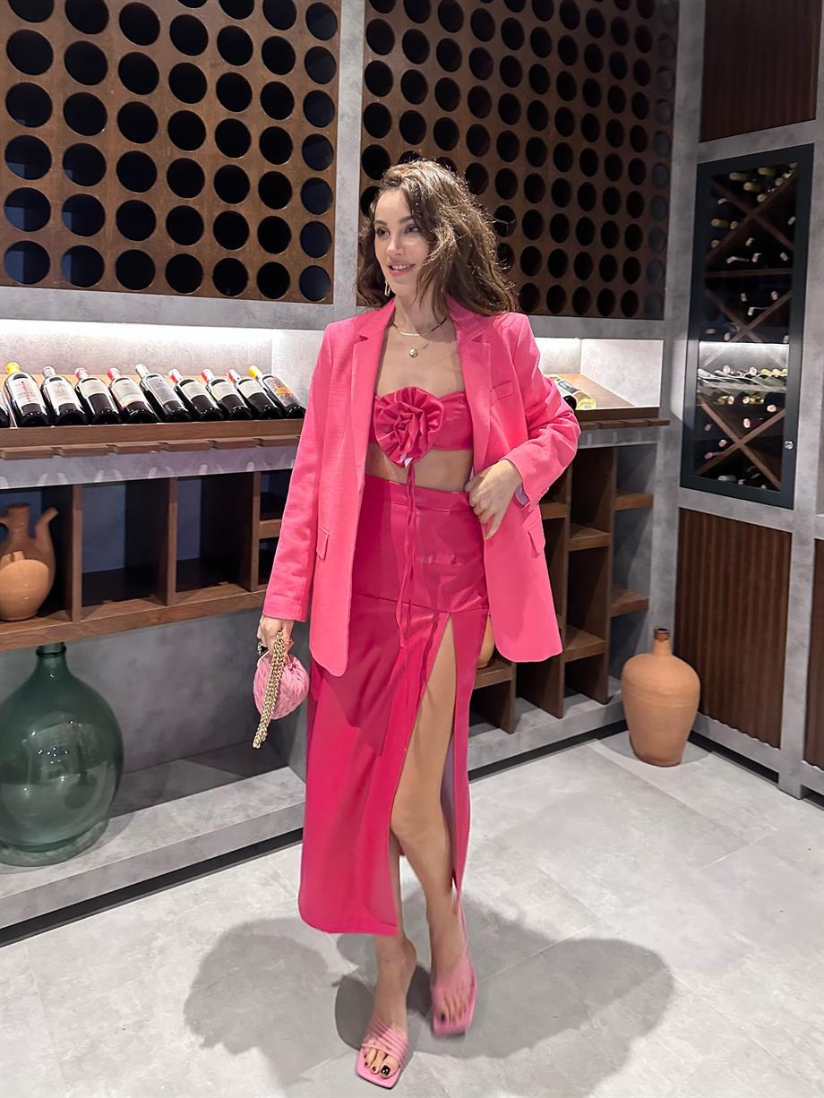 Rose Deri Büstiyer Pembe