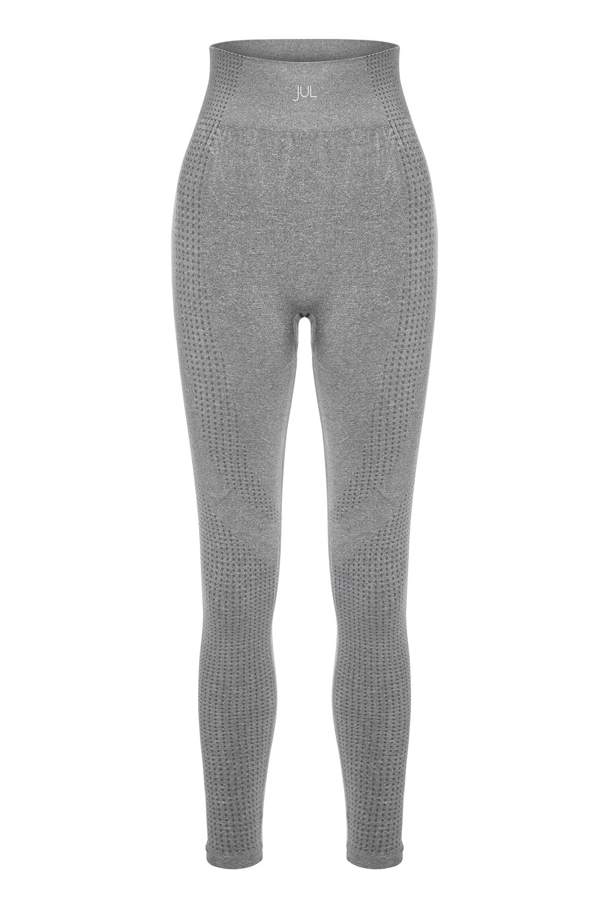 Uzun Kollu Crop Top - Tayt Takım Açık Gri