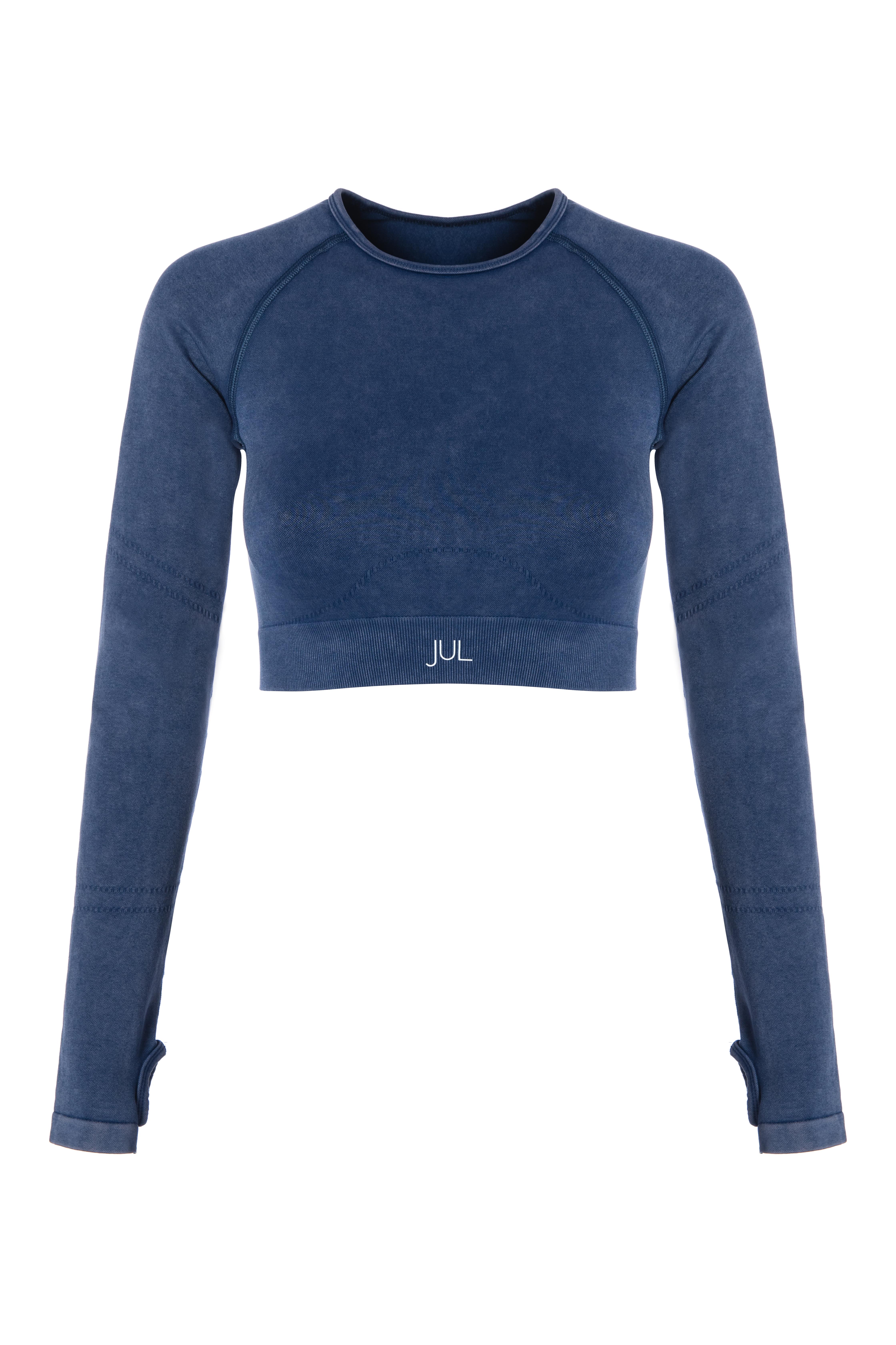 Uzun Kollu Crop Top - Tayt Takım Mavi