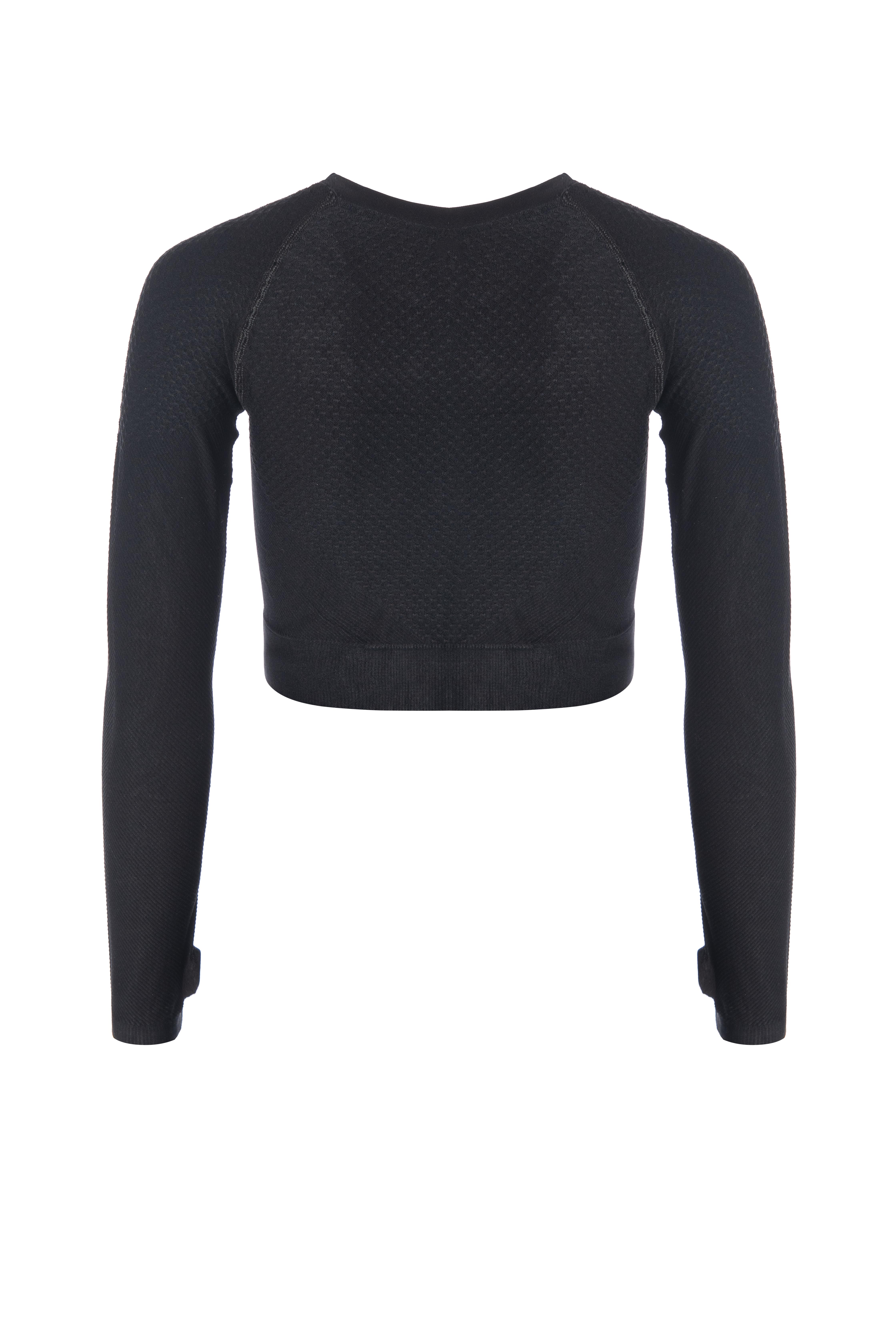 Uzun Kollu Crop Top - Tayt Takım Siyah