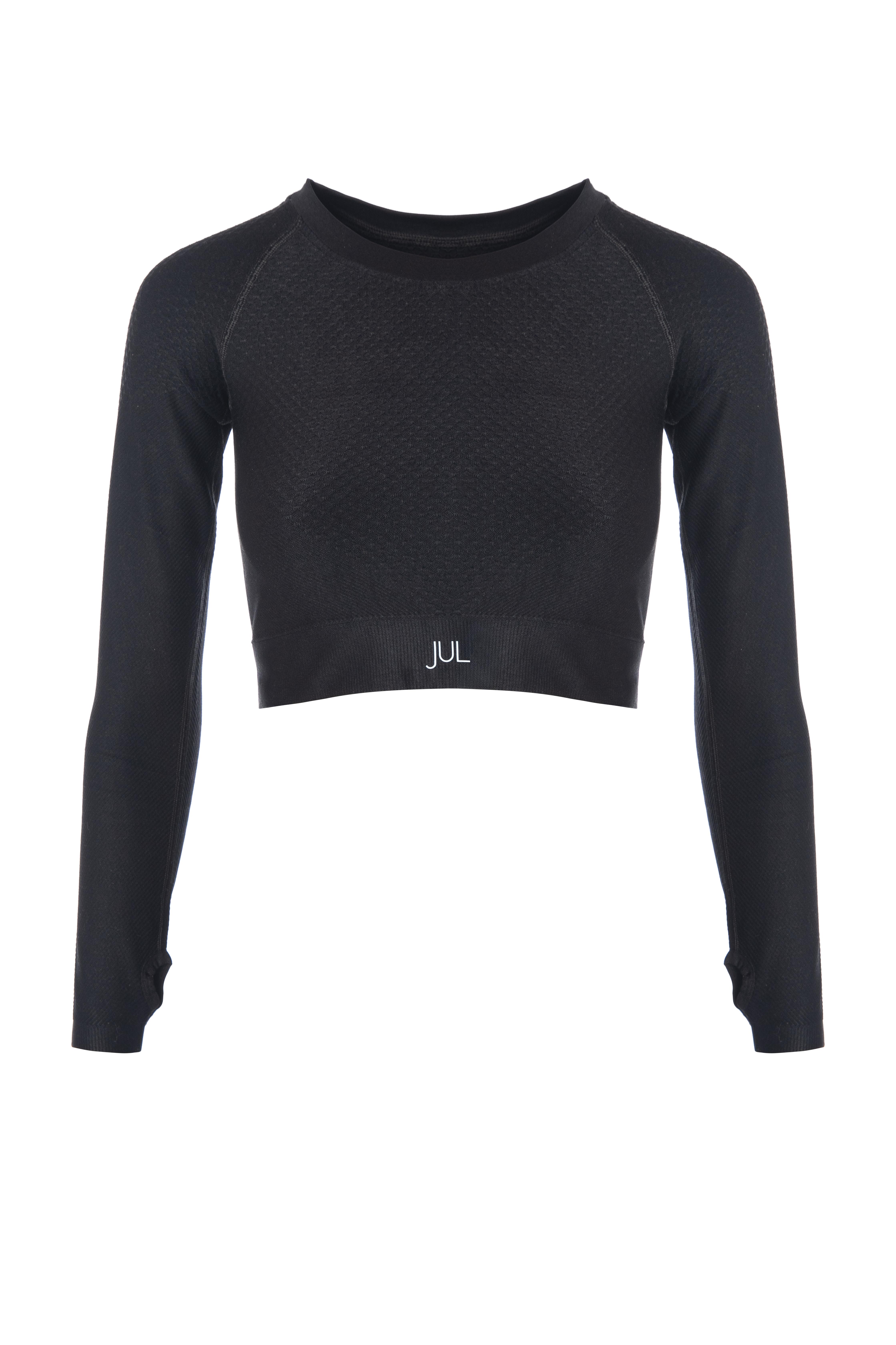 Uzun Kollu Crop Top - Tayt Takım Siyah