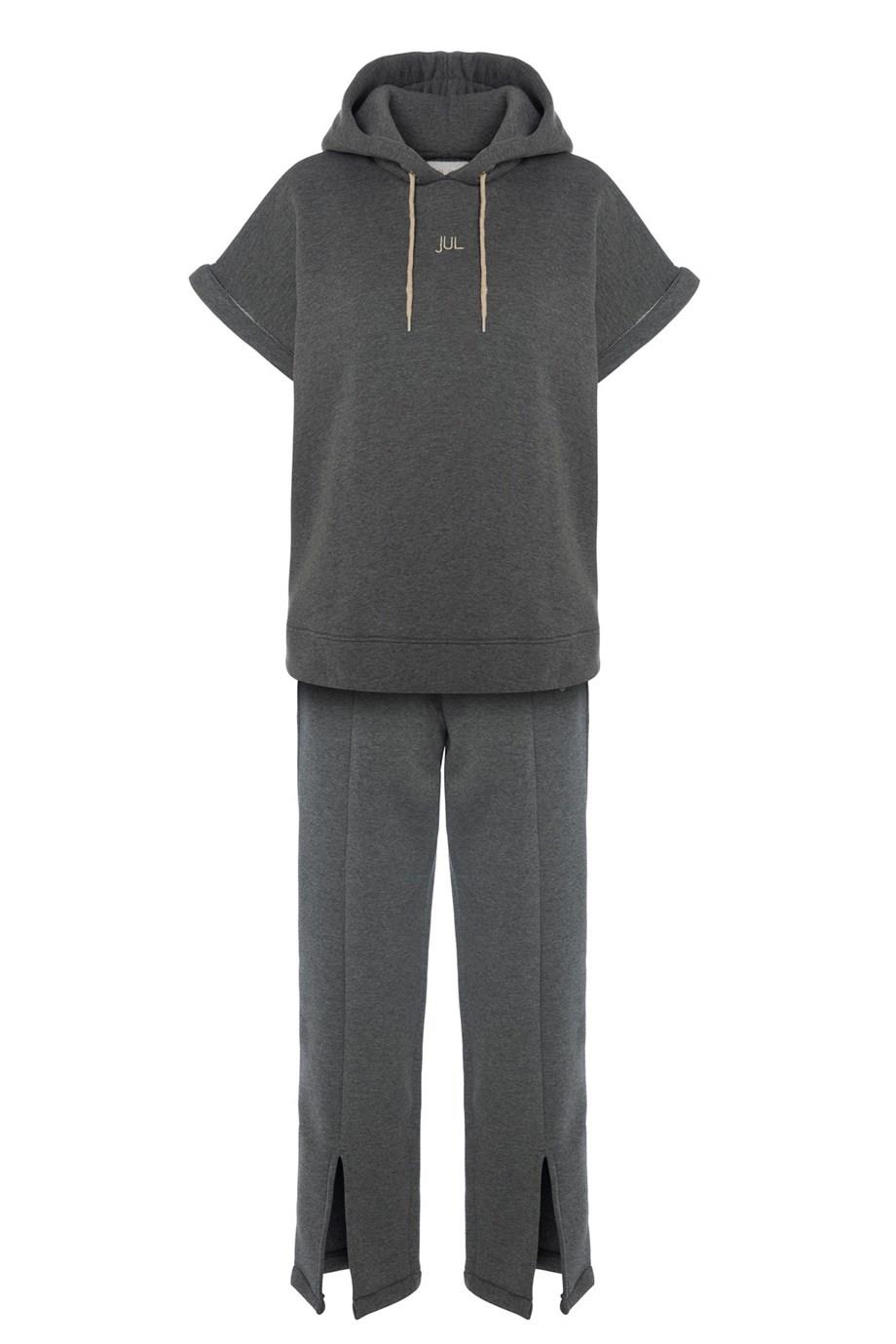 Vatkalı Kolsuz Sweatshirt Şardonlu Gri