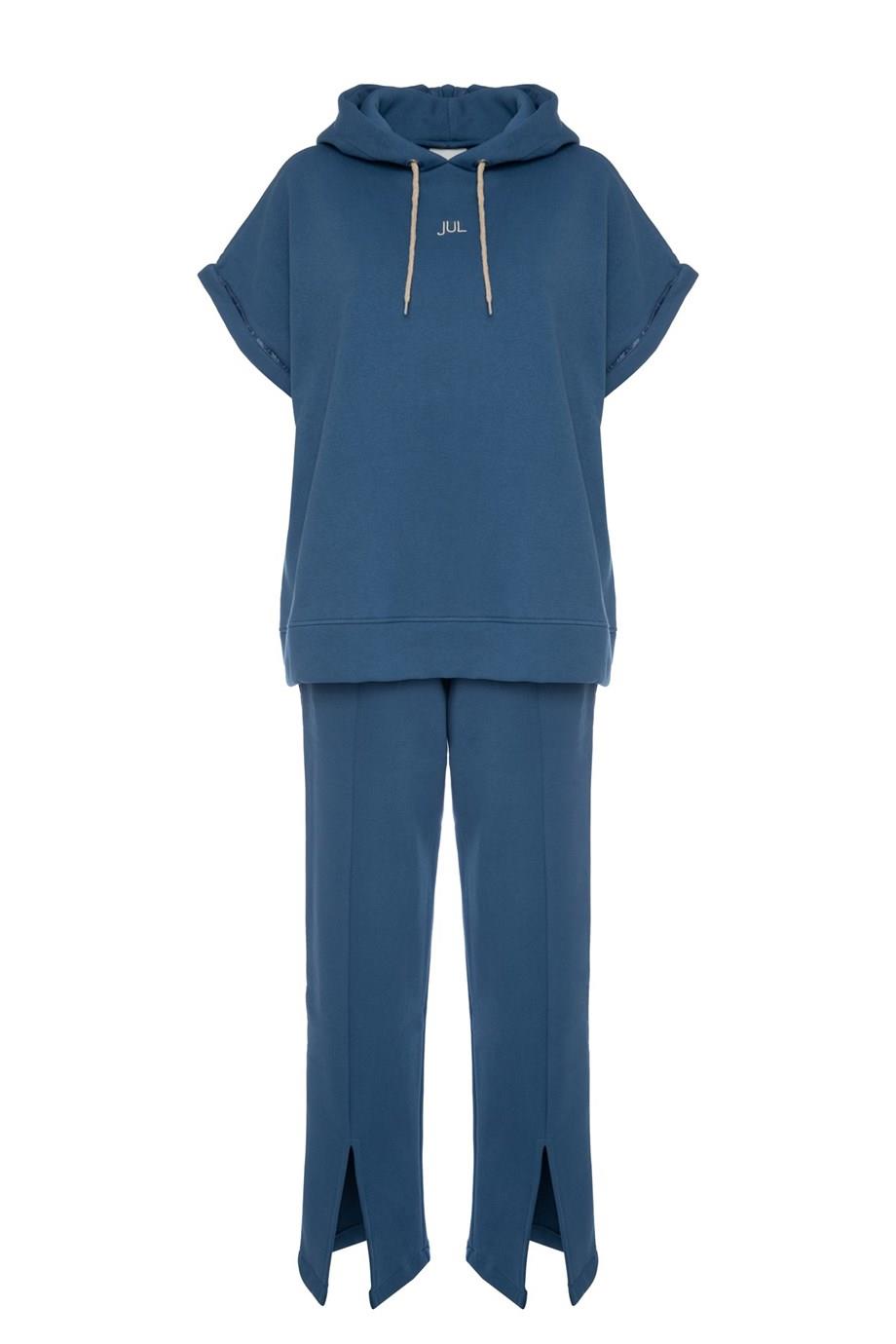 Vatkalı Kolsuz Sweatshirt Şardonlu Mavi