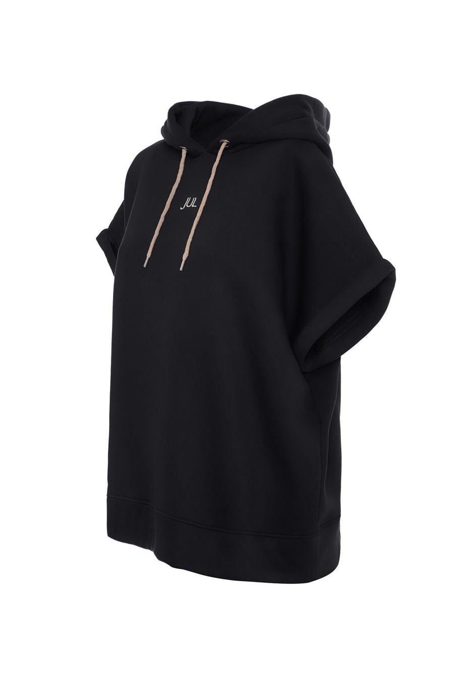 Vatkalı Kolsuz Sweatshirt Şardonlu Siyah