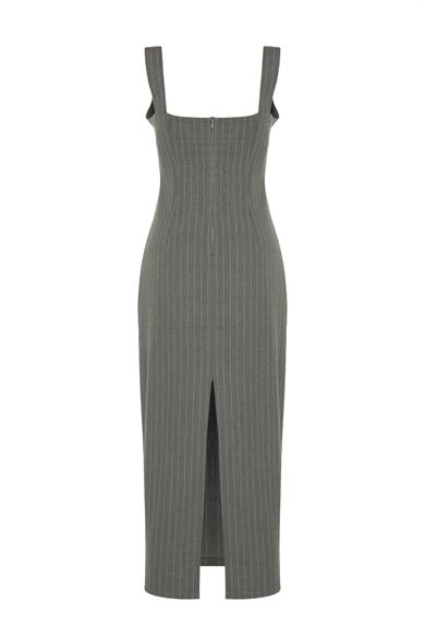 Amethyst Kalem Elbise Çizgili Gri