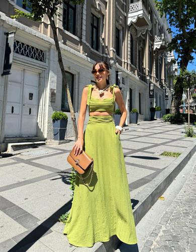 VERONA BELİ BÜZGÜLÜ ETEK Yeşil
