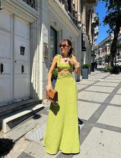 VERONA BELİ BÜZGÜLÜ ETEK Yeşil
