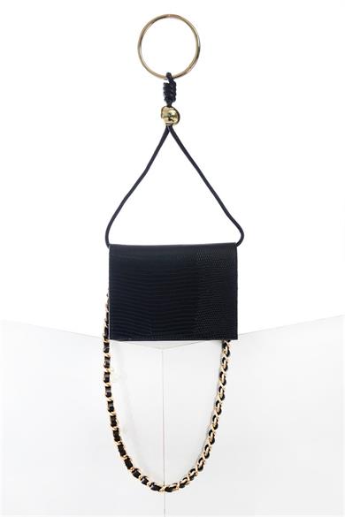 Bileklik Detaylı Çanta Siyah Kroko