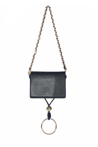 Bileklik Detaylı Çanta Siyah Kroko