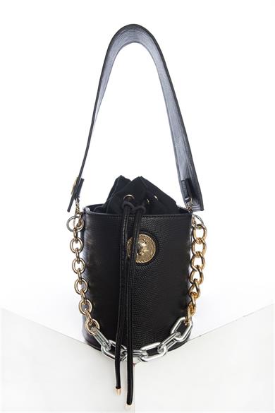 Bucket Çanta Siyah Kroko