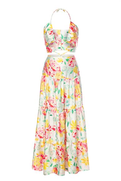 Çapraz Bağlamalı Elbise Beyaz Çiçekli