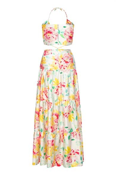 Çapraz Bağlamalı Elbise Beyaz Çiçekli