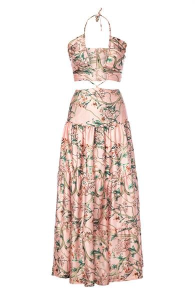 Çapraz Bağlamalı Elbise Pembe Çiçekli