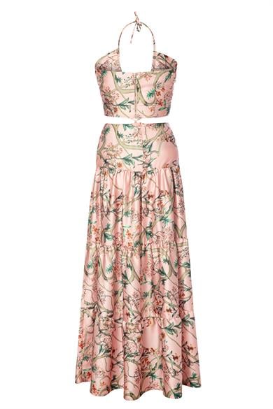 Çapraz Bağlamalı Elbise Pembe Çiçekli