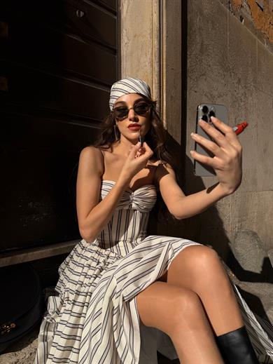 Ceres Fular Gri Çizgili