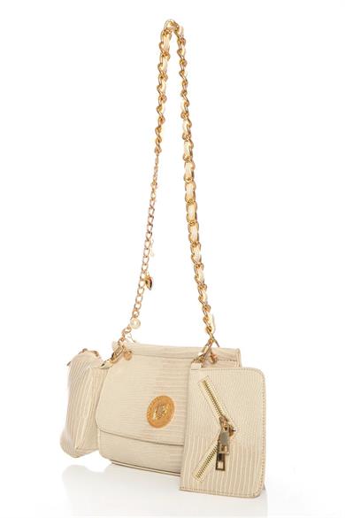 Çift Cüzdanlı Kol Çantası Ekru