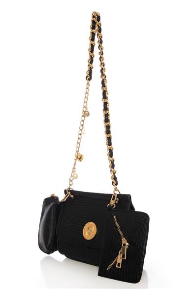 Çift Cüzdanlı Kol Çantası Siyah