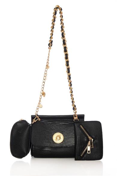 Çift Cüzdanlı Kol Çantası Siyah