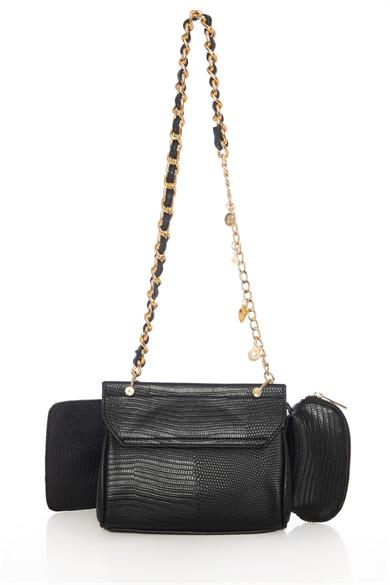 Çift Cüzdanlı Kol Çantası Siyah