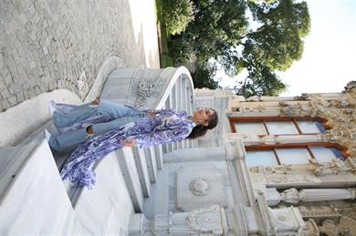 Desenli Şifon Elbise Mavi