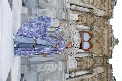 Desenli Şifon Elbise Mavi