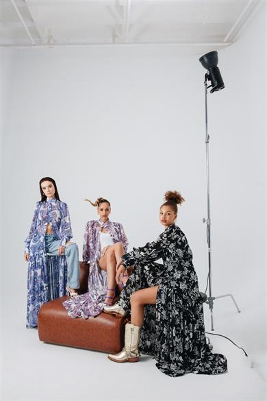 Desenli Şifon Elbise Mor