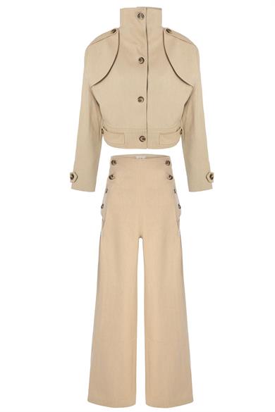 Düğmeli Bomber Ceket Bej