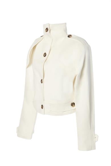 Düğmeli Bomber Ceket Beyaz