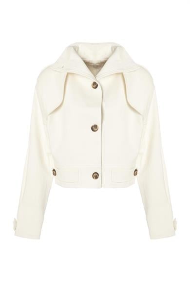 Düğmeli Bomber Ceket Beyaz