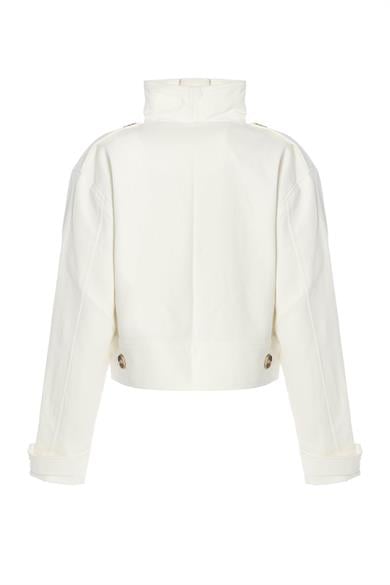 Düğmeli Bomber Ceket Beyaz