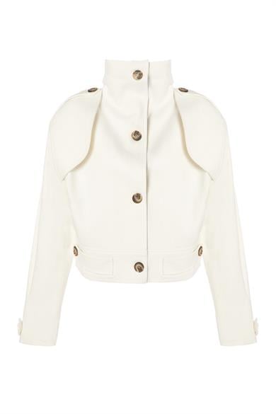 Düğmeli Bomber Ceket Beyaz