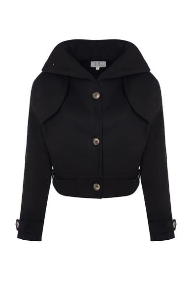 Düğmeli Bomber Ceket Siyah