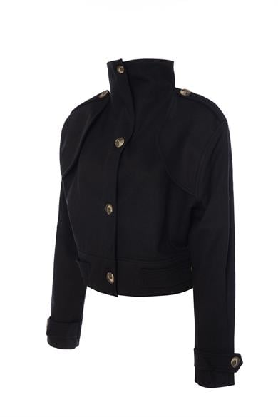 Düğmeli Bomber Ceket Siyah