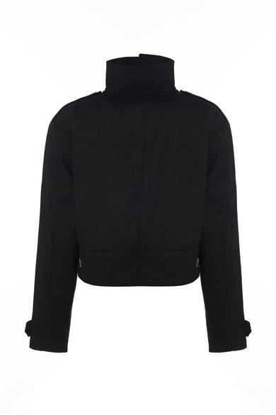 Düğmeli Bomber Ceket Siyah