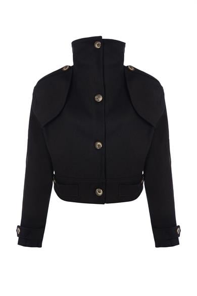 Düğmeli Bomber Ceket Siyah
