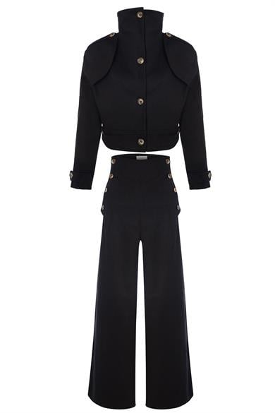 Düğmeli Bomber Ceket Siyah