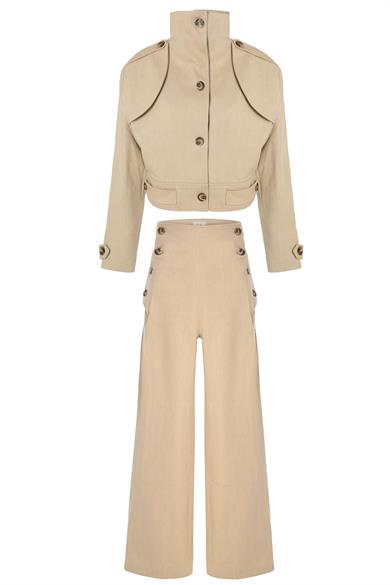 Düğmeli Palazzo Pantolon Bej