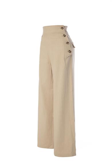 Düğmeli Palazzo Pantolon Bej