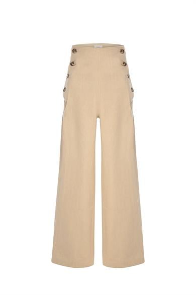 Düğmeli Palazzo Pantolon Bej