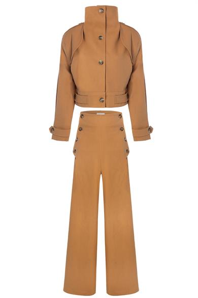 Düğmeli Palazzo Pantolon Kiremit