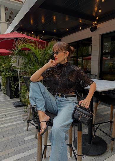 Encaje Uzun Yaka Siyah