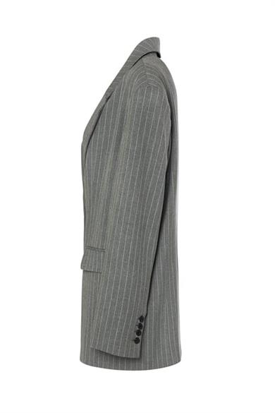 Fermuarlı Ceket Çizgili Gri