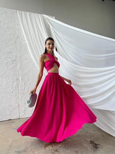FLORA DRESS BÜSTİYER ETEK TAKIM Pembe
